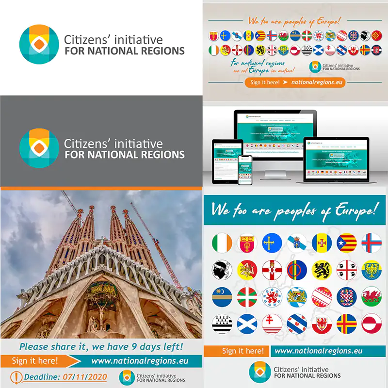 Branding și prezență online pentru campanii de advocacy la nivel european. Ecosistem online și identitate vizuală pentru campania internațională Regiuni Naționale.